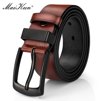 Men's Leather Belt - Vintage Casual Wide Black Pin Buckle Fashion Accessory - ZOOMNSTORE