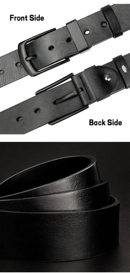 Men's Leather Belt - Vintage Casual Wide Black Pin Buckle Fashion Accessory - ZOOMNSTORE