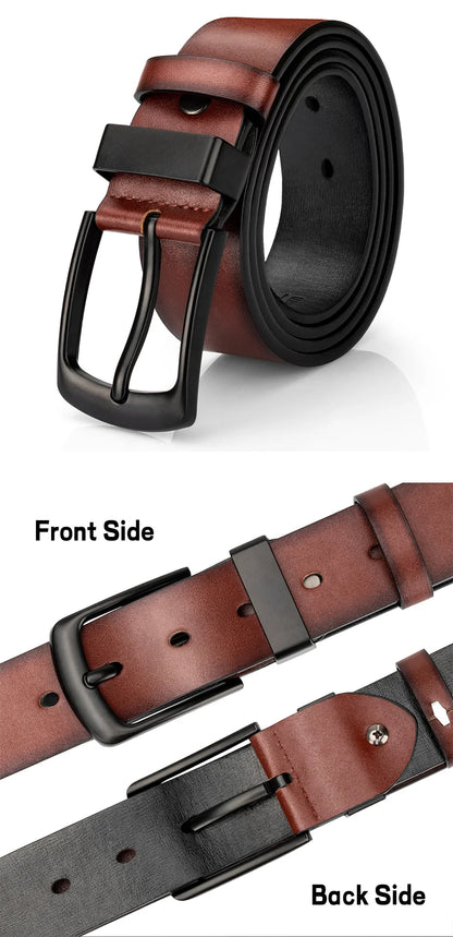 Men's Leather Belt - Vintage Casual Wide Black Pin Buckle Fashion Accessory - ZOOMNSTORE