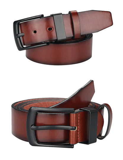 Men's Leather Belt - Vintage Casual Wide Black Pin Buckle Fashion Accessory - ZOOMNSTORE