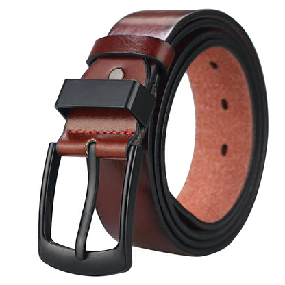 Men's Leather Belt - Vintage Casual Wide Black Pin Buckle Fashion Accessory - ZOOMNSTORE