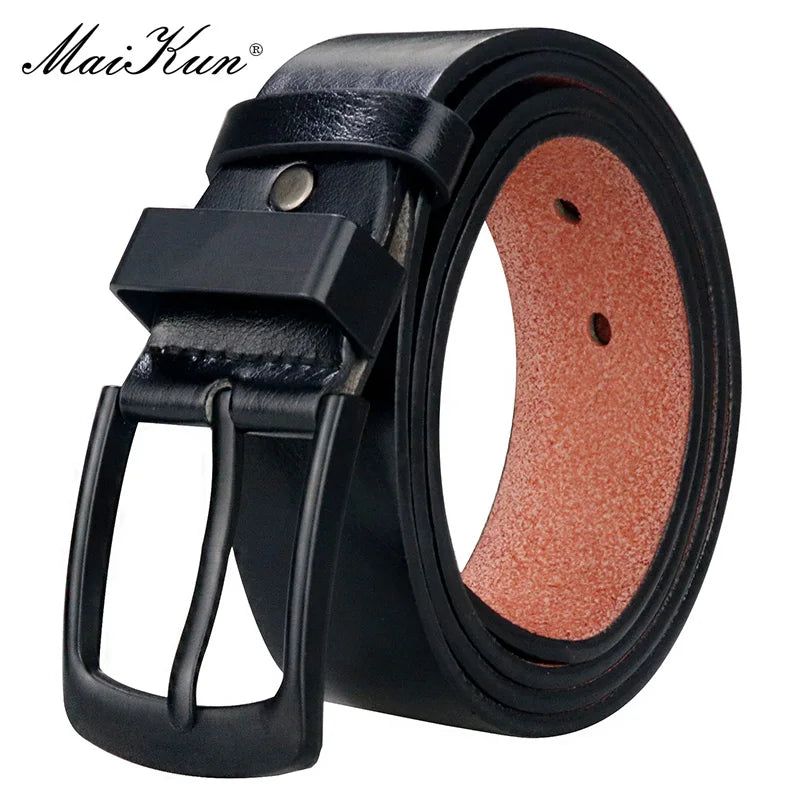 Men's Leather Belt - Vintage Casual Wide Black Pin Buckle Fashion Accessory - ZOOMNSTORE