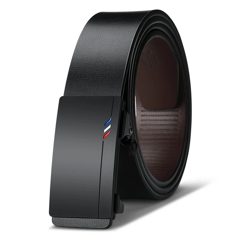 Men's Leather Belts - Luxury Designer Black Cowskin Belt With Automatic Buckle - ZOOMNSTORE