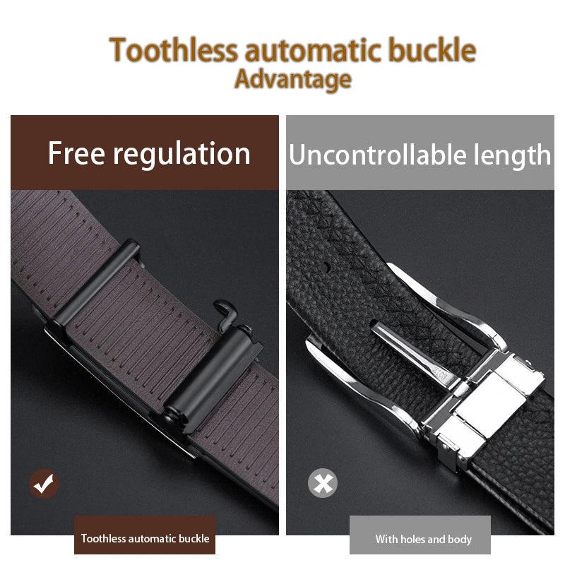 Men's Leather Belts - Luxury Designer Black Cowskin Belt With Automatic Buckle - ZOOMNSTORE