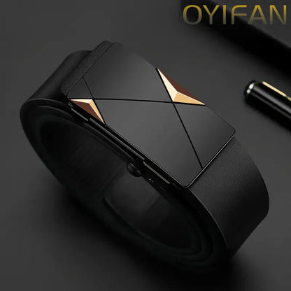 Men's Leather Belts - Luxury Designer Black Cowskin Belt With Automatic Buckle - ZOOMNSTORE