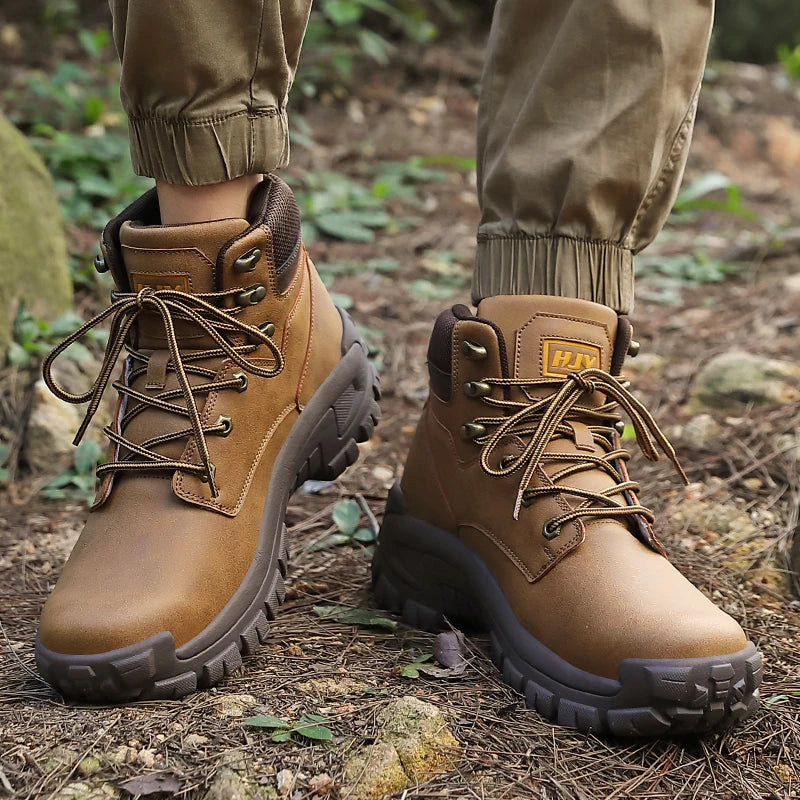Men's Leather Boots - Breathable Combat Ankle Boots | Non-Slip Outdoor Hiking - ZOOMNSTORE