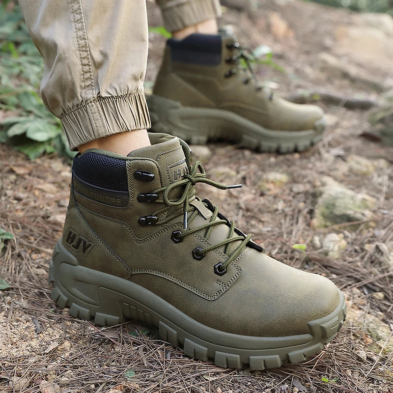 Men's Leather Boots - Breathable Combat Ankle Boots | Non-Slip Outdoor Hiking - ZOOMNSTORE