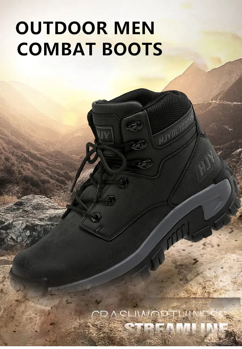 Men's Leather Boots - Breathable Combat Ankle Boots | Non-Slip Outdoor Hiking - ZOOMNSTORE