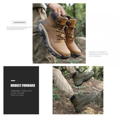 Men's Leather Boots - Breathable Combat Ankle Boots | Non-Slip Outdoor Hiking - ZOOMNSTORE