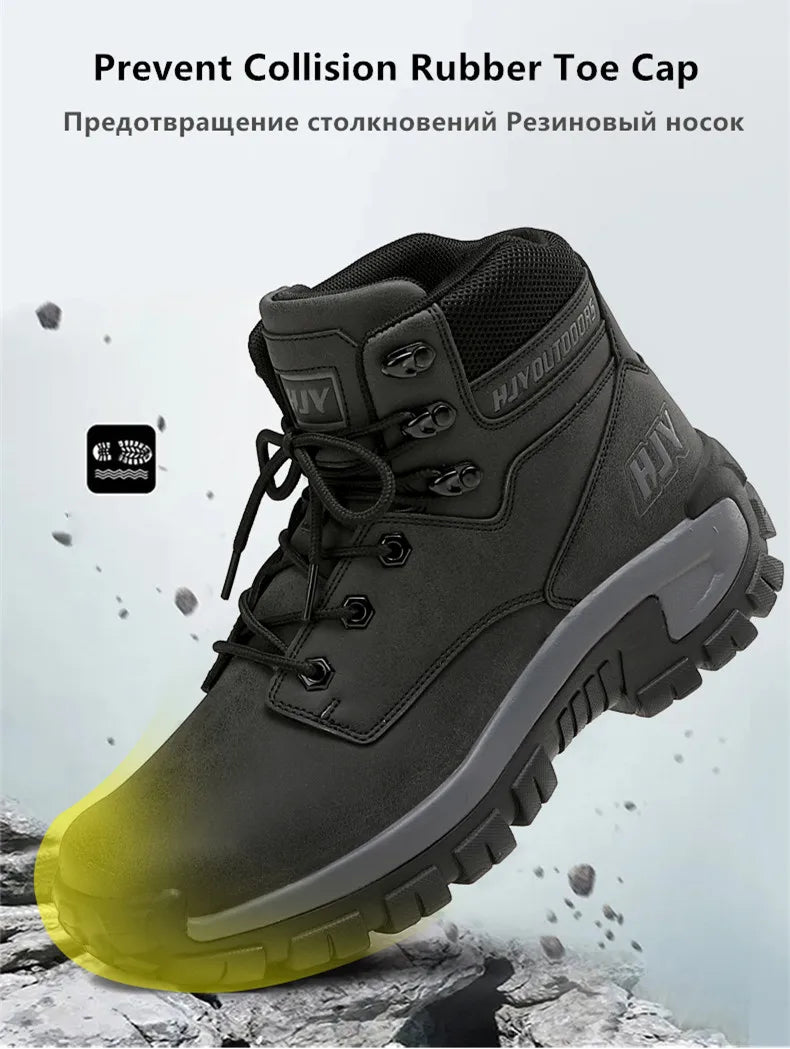 Men's Leather Boots - Breathable Combat Ankle Boots | Non-Slip Outdoor Hiking - ZOOMNSTORE