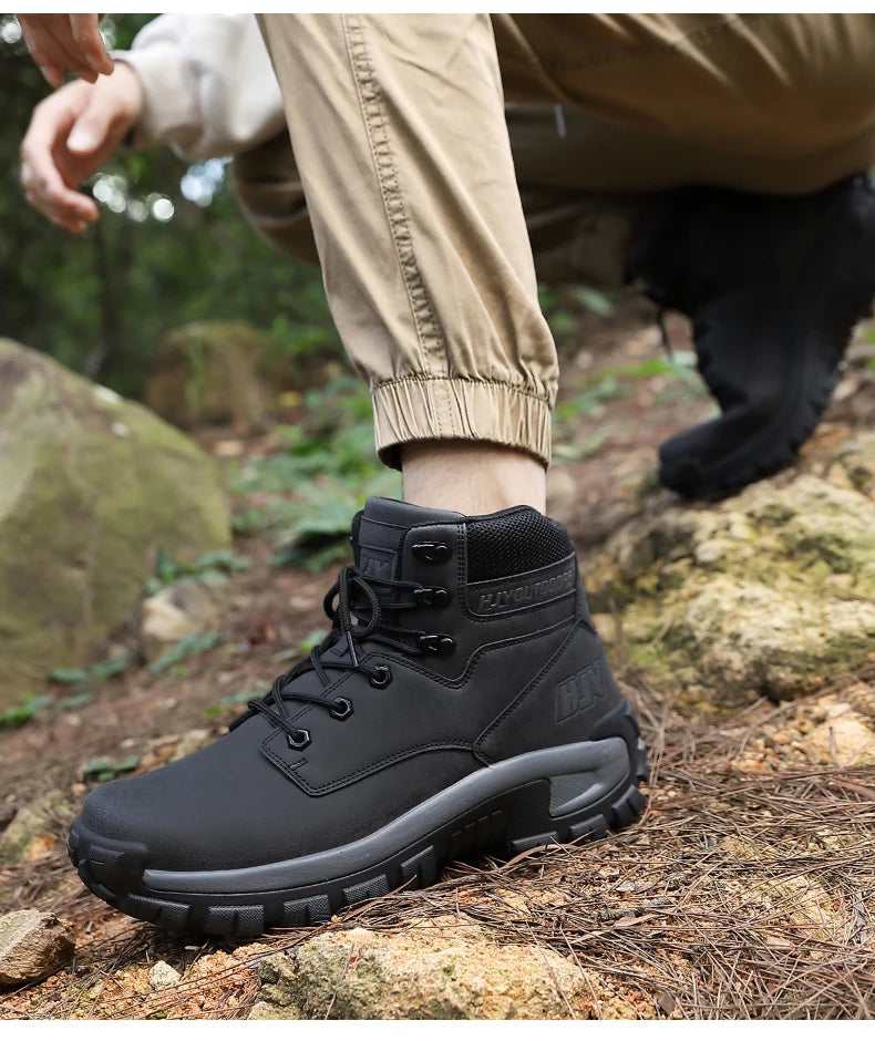 Men's Leather Boots - Breathable Combat Ankle Boots | Non-Slip Outdoor Hiking - ZOOMNSTORE