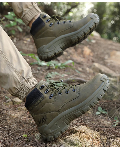 Men's Leather Boots - Breathable Combat Ankle Boots | Non-Slip Outdoor Hiking - ZOOMNSTORE