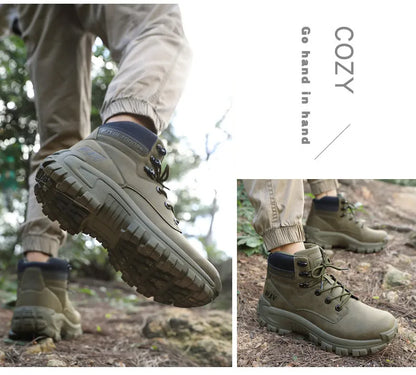 Men's Leather Boots - Breathable Combat Ankle Boots | Non-Slip Outdoor Hiking - ZOOMNSTORE
