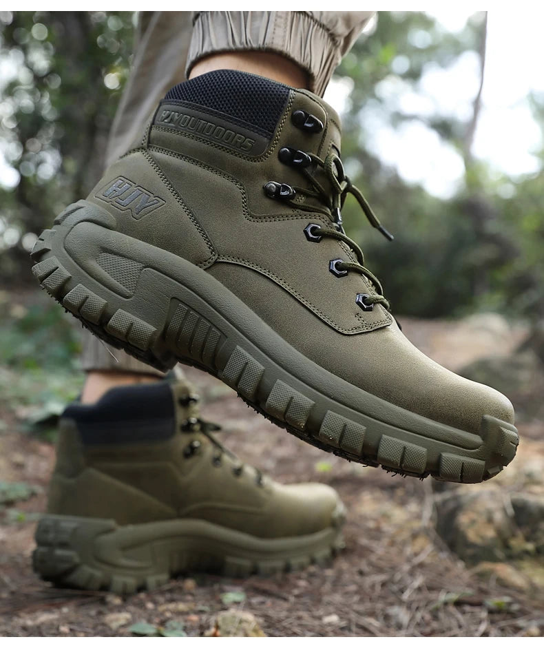 Men's Leather Boots - Breathable Combat Ankle Boots | Non-Slip Outdoor Hiking - ZOOMNSTORE