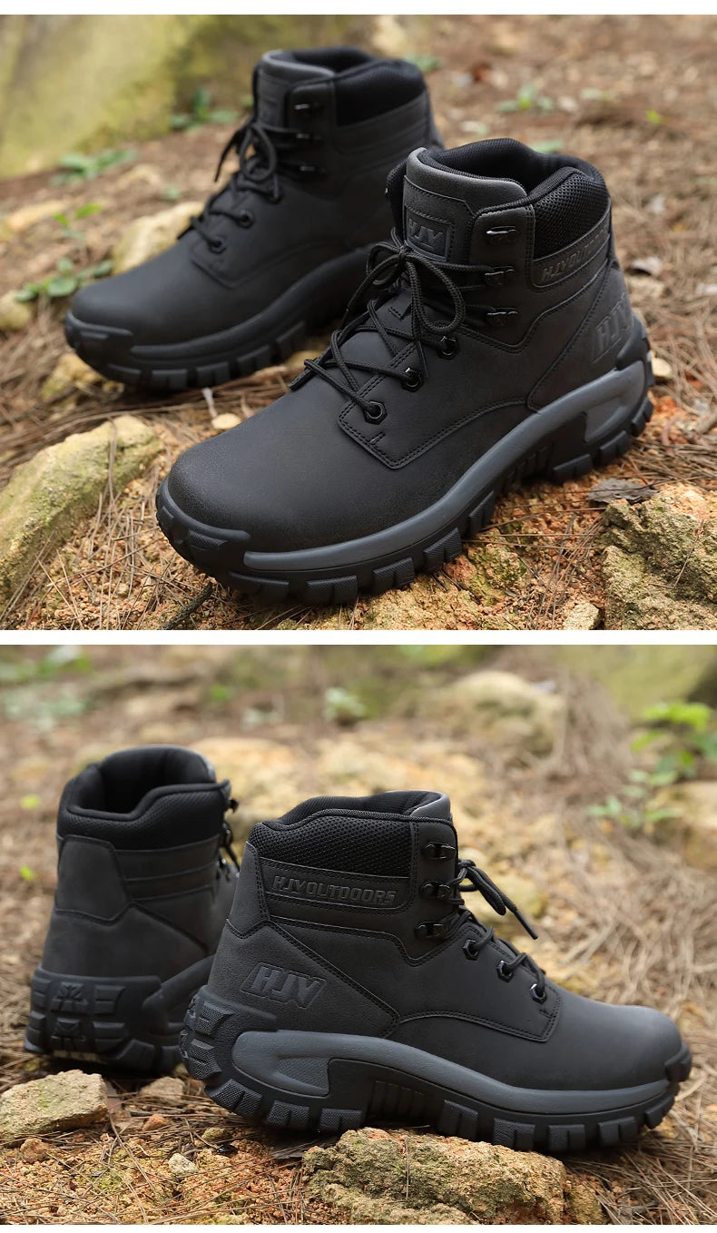 Men's Leather Boots - Breathable Combat Ankle Boots | Non-Slip Outdoor Hiking - ZOOMNSTORE