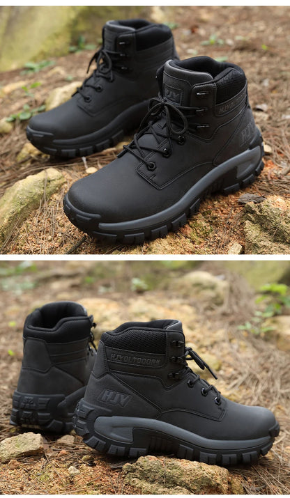 Men's Leather Boots - Breathable Combat Ankle Boots | Non-Slip Outdoor Hiking - ZOOMNSTORE