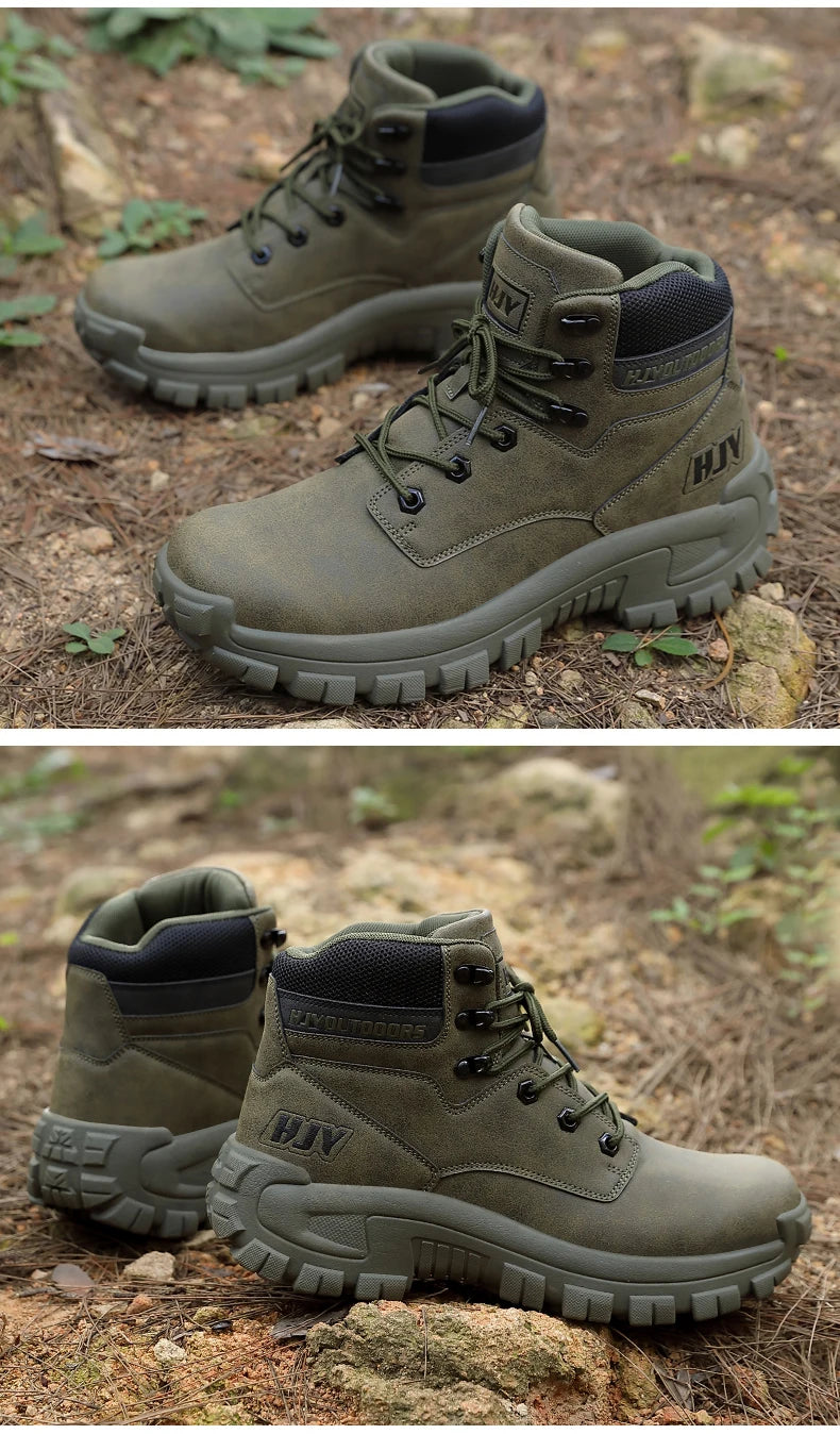 Men's Leather Boots - Breathable Combat Ankle Boots | Non-Slip Outdoor Hiking - ZOOMNSTORE