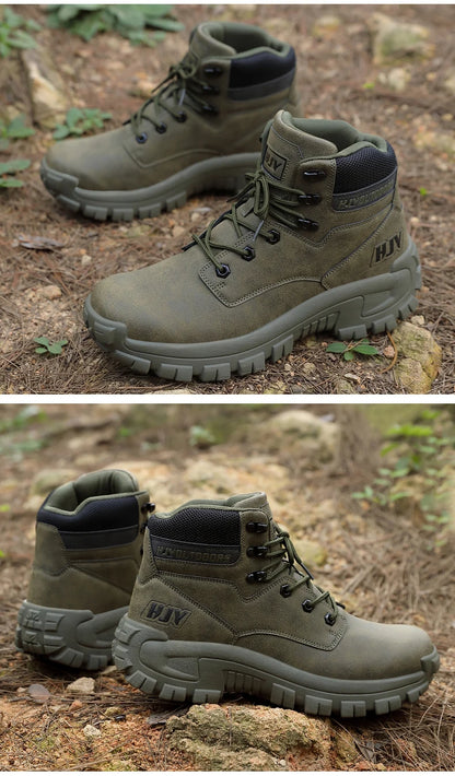 Men's Leather Boots - Breathable Combat Ankle Boots | Non-Slip Outdoor Hiking - ZOOMNSTORE