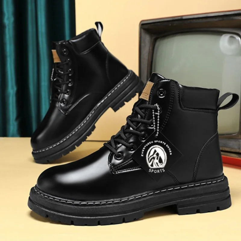 Men's Leather Boots - High Top Motorcycle Ankle Boots | Winter Casual Shoes - ZOOMNSTORE