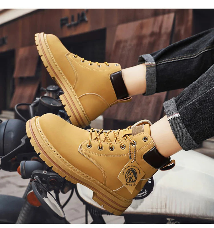 Men's Leather Boots - High Top Motorcycle Ankle Boots | Winter Casual Shoes - ZOOMNSTORE