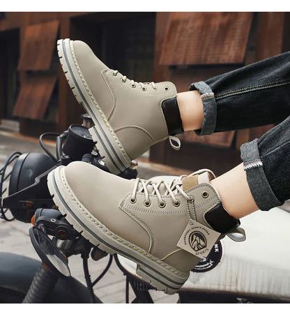 Men's Leather Boots - High Top Motorcycle Ankle Boots | Winter Casual Shoes - ZOOMNSTORE