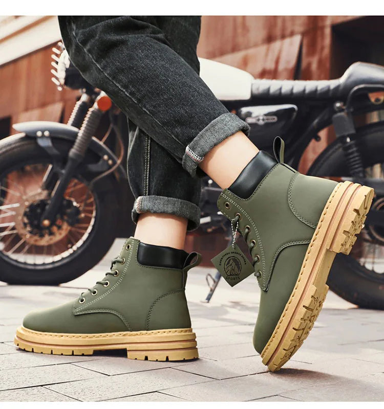 Men's Leather Boots - High Top Motorcycle Ankle Boots | Winter Casual Shoes - ZOOMNSTORE