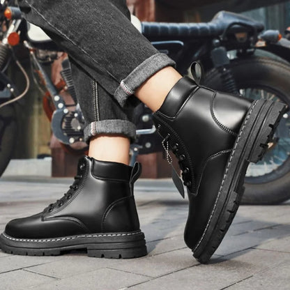 Men's Leather Boots - High Top Motorcycle Ankle Boots | Winter Casual Shoes - ZOOMNSTORE