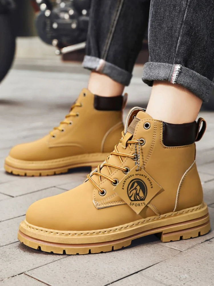 Men's Leather Boots - High Top Motorcycle Ankle Boots | Winter Casual Shoes - ZOOMNSTORE