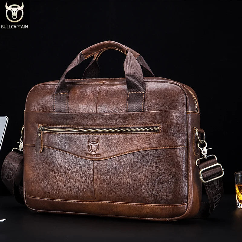 Mens Genuine Leather Briefcase - 14-inch Laptop Messenger Bag for Office Business - ZOOMNSTORE