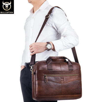 Mens Genuine Leather Briefcase - 14-inch Laptop Messenger Bag for Office Business - ZOOMNSTORE