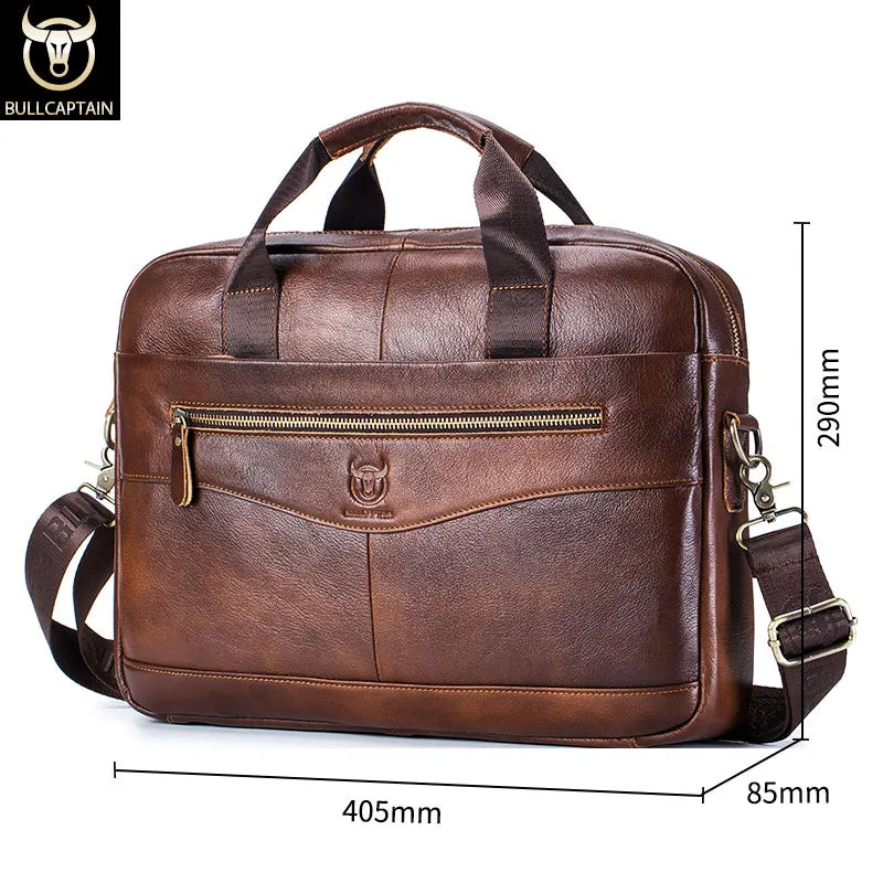 Mens Genuine Leather Briefcase - 14-inch Laptop Messenger Bag for Office Business - ZOOMNSTORE