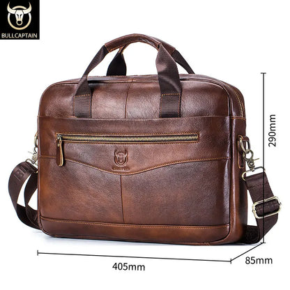 Mens Genuine Leather Briefcase - 14-inch Laptop Messenger Bag for Office Business - ZOOMNSTORE