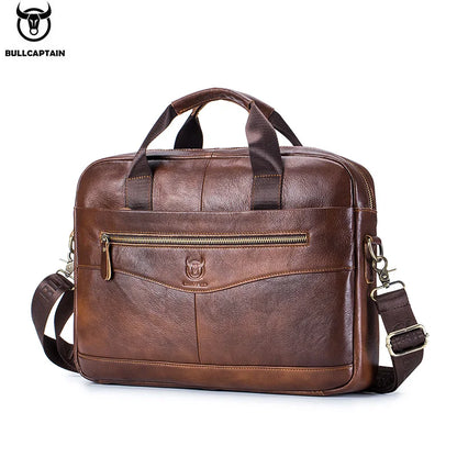Mens Genuine Leather Briefcase - 14-inch Laptop Messenger Bag for Office Business - ZOOMNSTORE