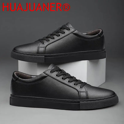 Handmade Black Leather Casual Sneakers - Mens Autumn Flats - ZOOMNSTORE