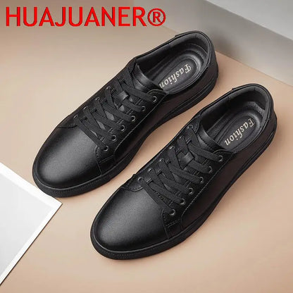 Handmade Black Leather Casual Sneakers - Mens Autumn Flats - ZOOMNSTORE