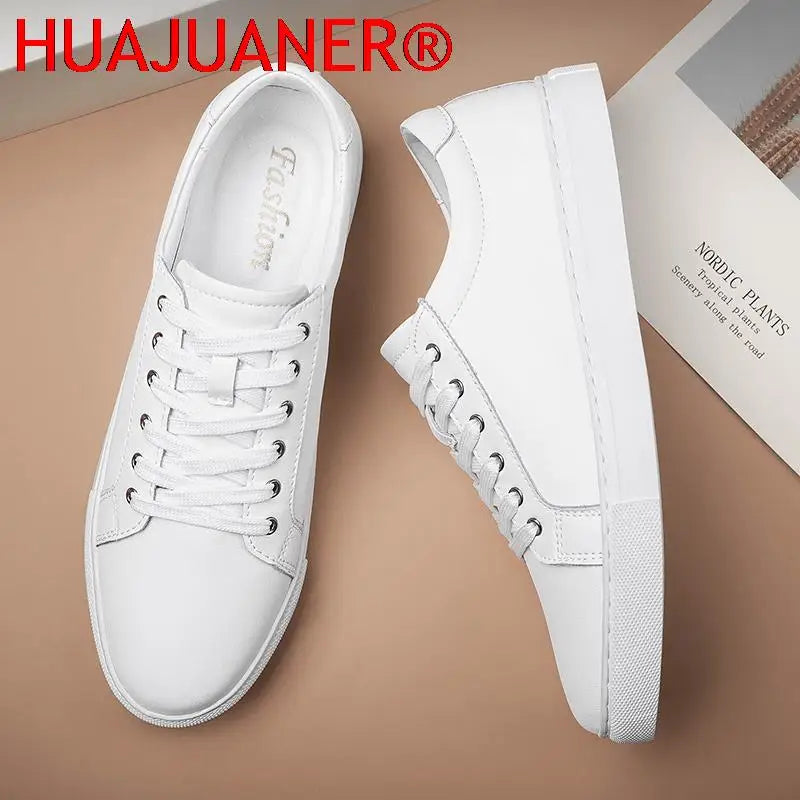 Handmade Black Leather Casual Sneakers - Mens Autumn Flats - ZOOMNSTORE