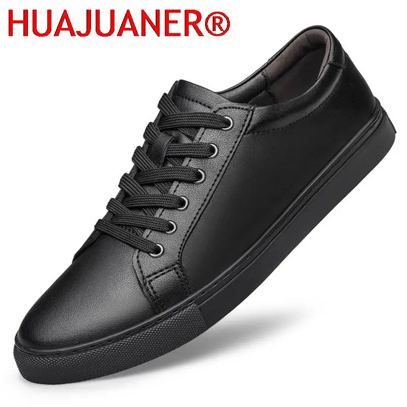 Handmade Black Leather Casual Sneakers - Mens Autumn Flats - ZOOMNSTORE