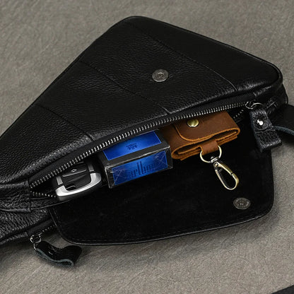 Mens Genuine Leather Sling Bag - Outdoor Crossbody Chest Pack - ZOOMNSTORE