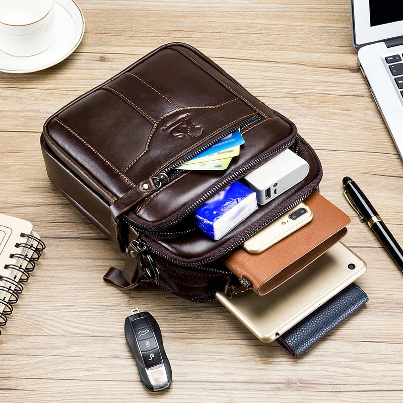 Mens Leather Crossbody Bag - Trendy Retro Cowhide Shoulder Bag - ZOOMNSTORE