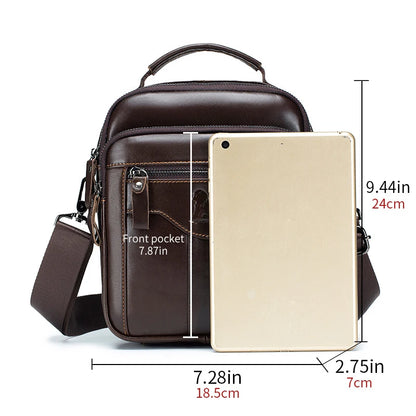 Mens Leather Crossbody Bag - Trendy Retro Cowhide Shoulder Bag - ZOOMNSTORE