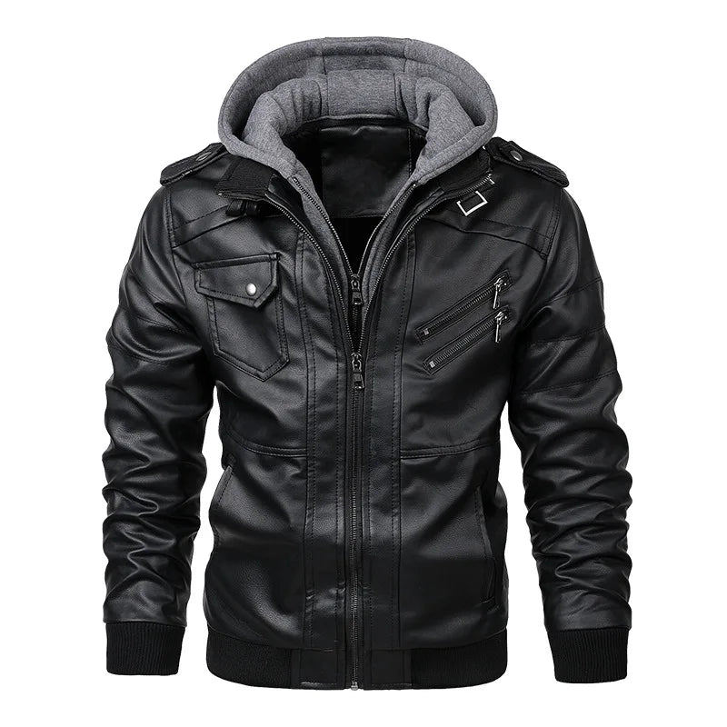 Mens Casual Biker Leather Jacket - Autumn Motorcycle Coat - ZOOMNSTORE