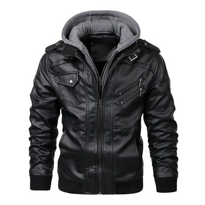 Mens Casual Biker Leather Jacket - Autumn Motorcycle Coat - ZOOMNSTORE