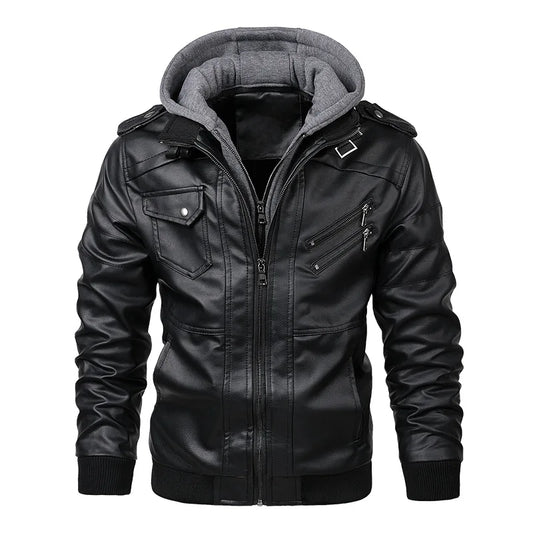 Mens Casual Biker Leather Jacket - Autumn Motorcycle Coat - ZOOMNSTORE