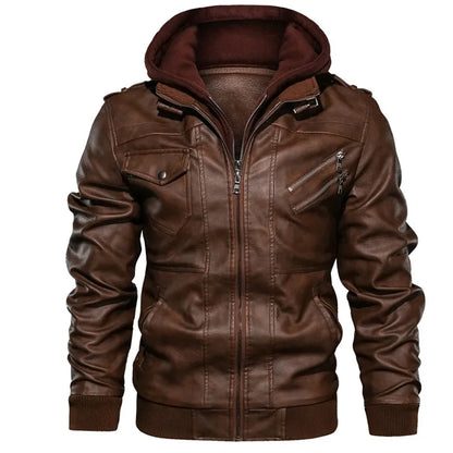 Mens Casual Biker Leather Jacket - Autumn Motorcycle Coat - ZOOMNSTORE