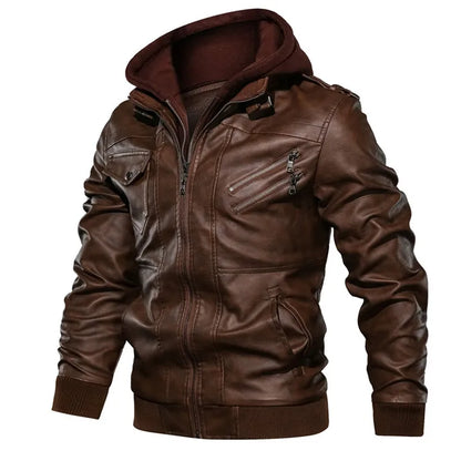 Mens Casual Biker Leather Jacket - Autumn Motorcycle Coat - ZOOMNSTORE