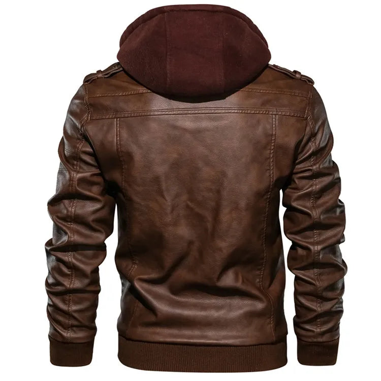Mens Casual Biker Leather Jacket - Autumn Motorcycle Coat - ZOOMNSTORE