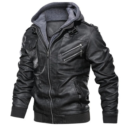 Mens Casual Biker Leather Jacket - Autumn Motorcycle Coat - ZOOMNSTORE