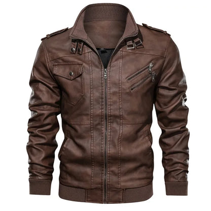 Mens Casual Biker Leather Jacket - Autumn Motorcycle Coat - ZOOMNSTORE