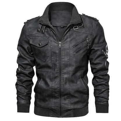 Mens Casual Biker Leather Jacket - Autumn Motorcycle Coat - ZOOMNSTORE