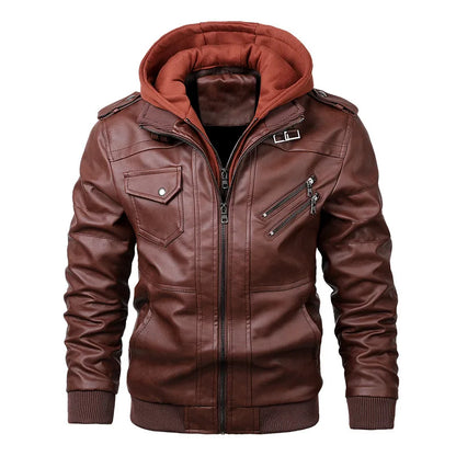Mens Casual Biker Leather Jacket - Autumn Motorcycle Coat - ZOOMNSTORE